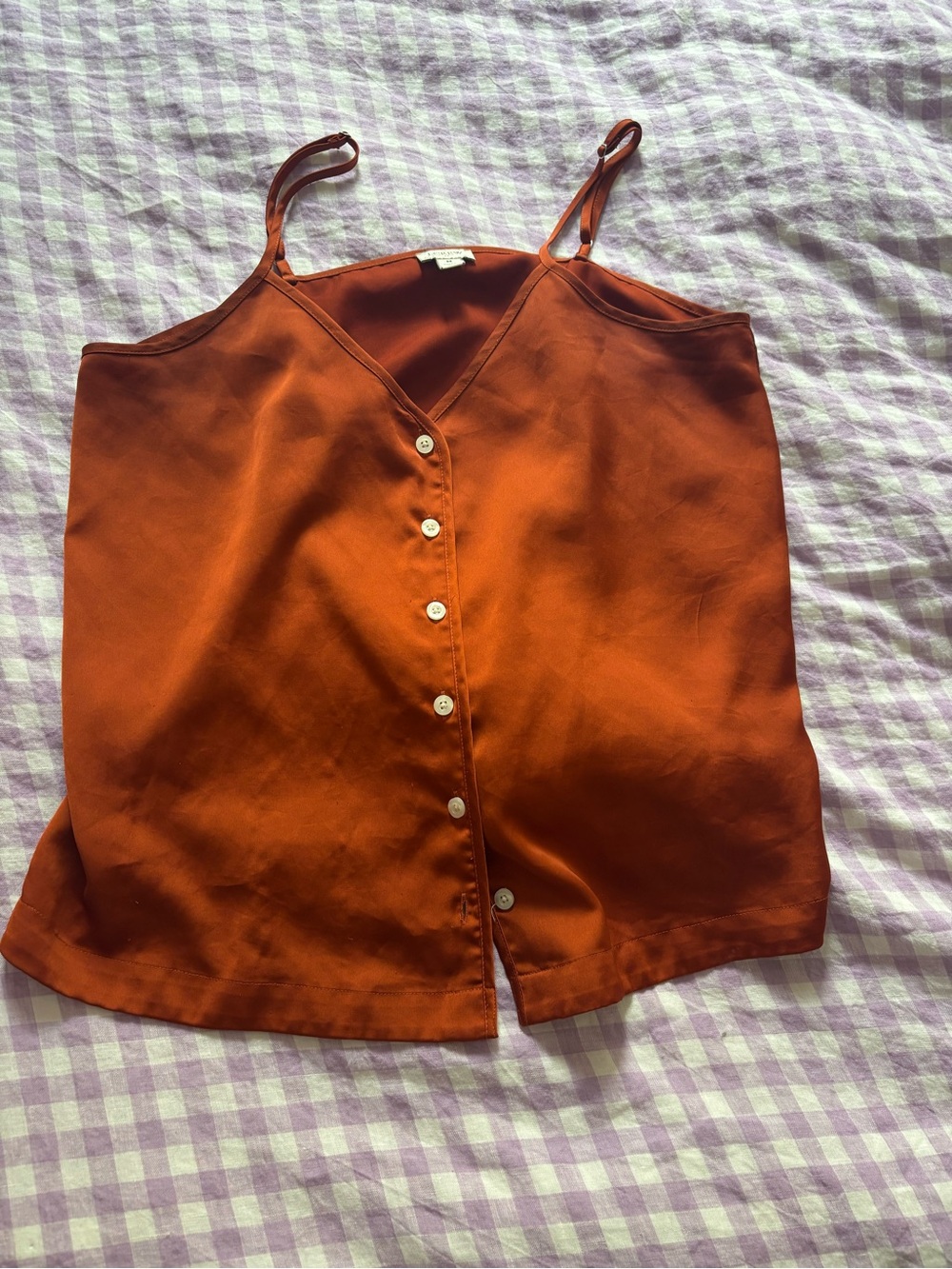 Orange Satin Button-Front Tank Top